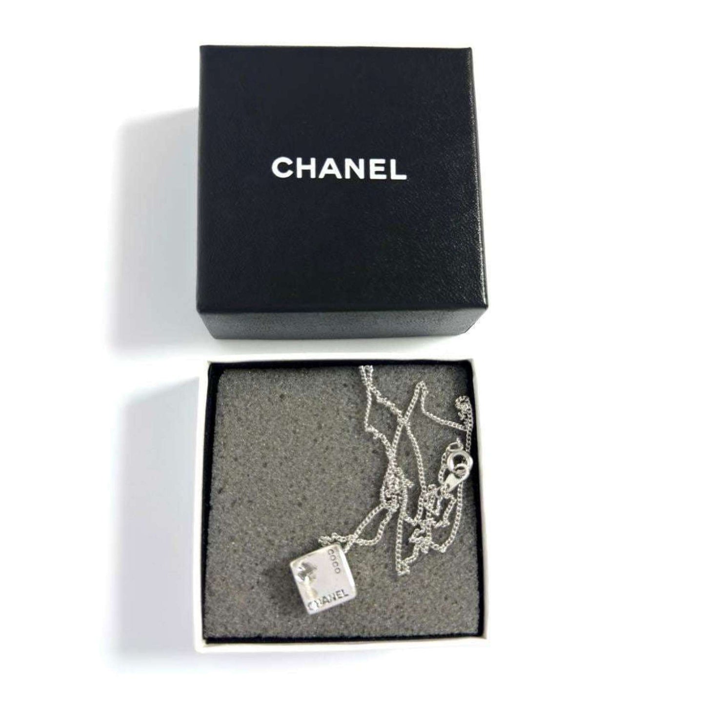 Chanel Pendant Necklace Silver Coco Camellia Reversible