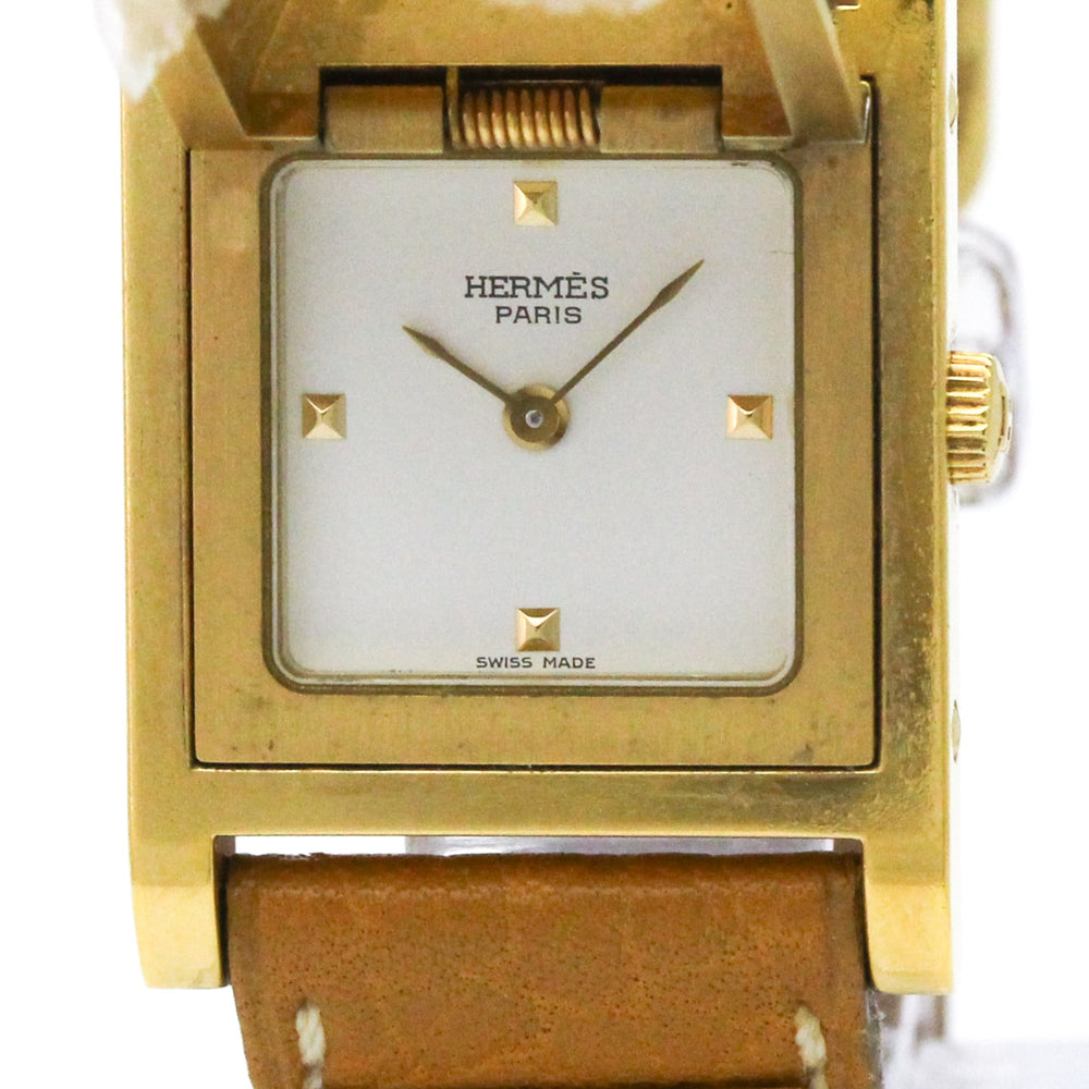 HERMES Medor Gold Plated Leather Quartz Ladies Watch ME1.201 — Good