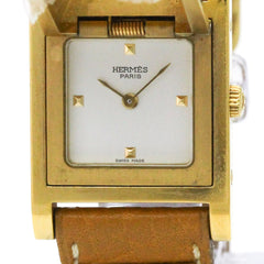 HERMES Medor Gold Plated Leather Quartz Ladies Watch ME1.201 — Good