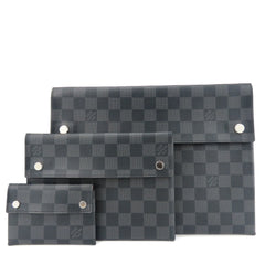 Louis Vuitton Alpha Triple Pouch N60255 Damier Graphite Silver Hardware Clutch Bag for Men and Women — Like New