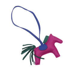 Hermes Rodeo PM Accessory Bag Charm, Agneau Milo, Rose Purple, Malachite, Blue Electric, A Stamp — Like New