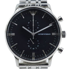 Emporio Armani AR0389 Stainless Steel Silver Quartz Chronograph Men's Watch with Black Dial — Like New