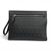 Salvatore Ferragamo leather clutch bag, black, made in Italy, men's, with box and dust bag — Like New