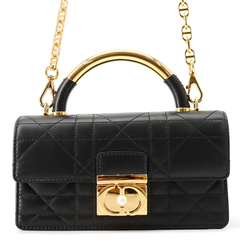 Christian Dior Macro Cannage Ange Mini Calf Leather Handbag M4401UNMZ 2-way Black — Like New