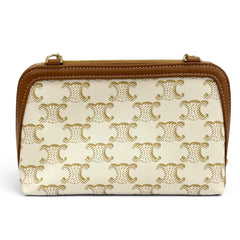 CELINE 10E382CBX Triomphe Canvas Logo Chain Clutch Bag Shoulder Off-White Brown Made in Italy Women's Comes with Box and Dust — Like New