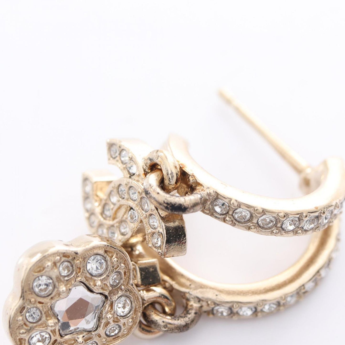 CHANEL Coco Mark Flower Hoop Earrings with Gold-Plated Rhinestones for Women