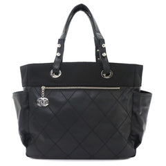 Chanel Paris Biarritz GM Tote Handbag, Nylon Leather, Black, A34210 — Like New