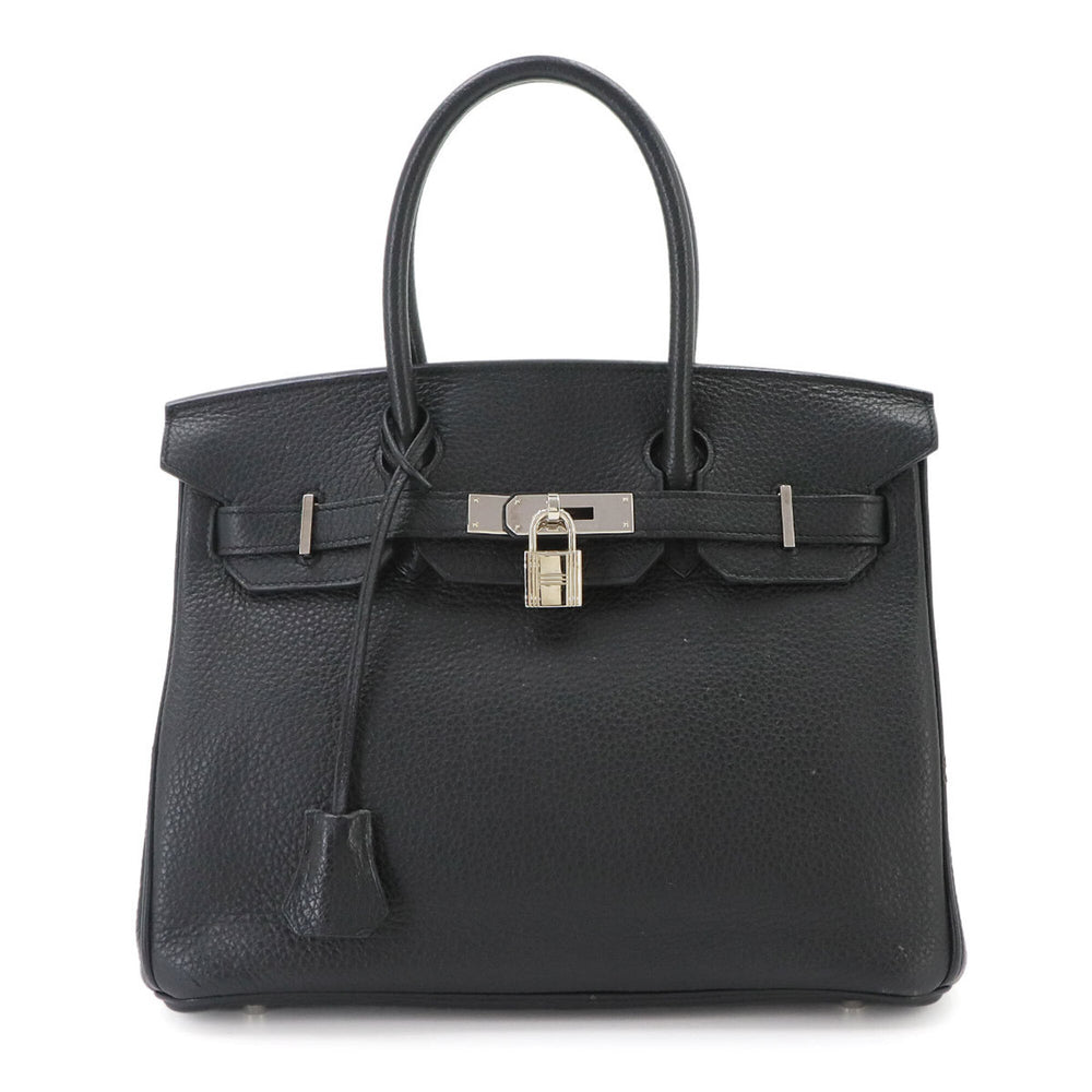 Hermes Birkin 30, Taurillon Clemence leather, black, handbag, □R stamp, silver hardware — Like New