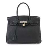 Hermes Birkin 30, Taurillon Clemence leather, black, handbag, □R stamp, silver hardware — Like New