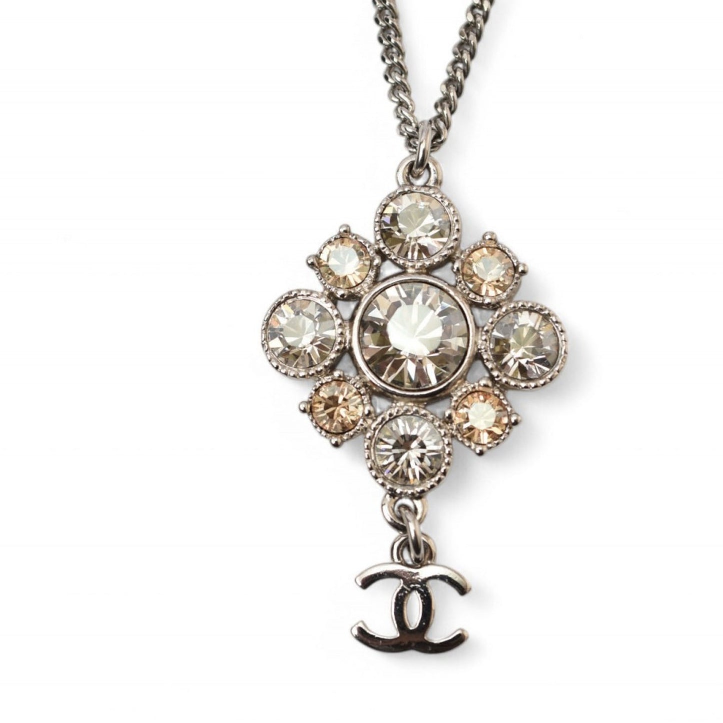 Chanel Necklace Pendant 2way CHANEL Coco Mark CC Rhinestone Silver A12V