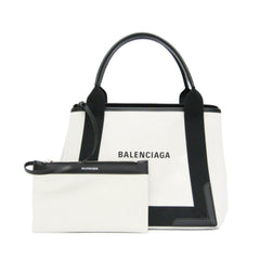 Balenciaga Navy Cabas S 339933 Women's Canvas,Leather Handbag Black,Off-white — Like New