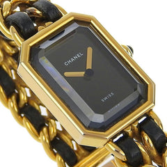 CHANEL Premiere L Watch, Gold-plated x Leather, Quartz, Analog Display, Black Dial, L, Women's — Good