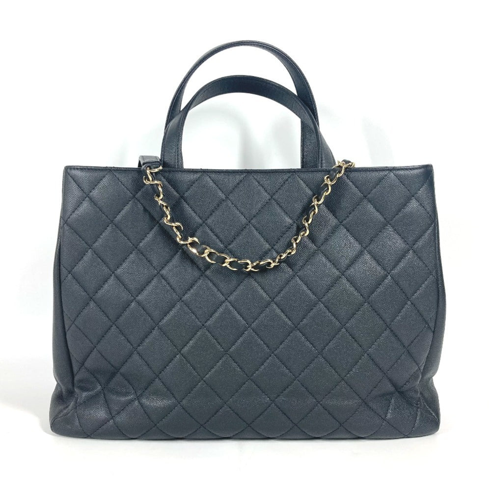 CHANEL A93795 CC Coco Mark Affinity Matelasse Quilted Bag Tote Chain Shoulder Caviar Skin Women's Black G-240825-4 — Like New