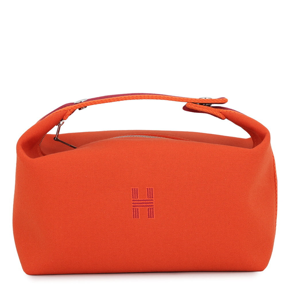 Hermes handbag pouch Bride à Black GM Orange Feu canvas HERMES — Like New