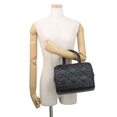 Christian Dior Macro Cannage Groove 25 Medium Calf Leather Handbag M1365UBOL 2-way Black for Women — Like New