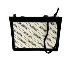 BALENCIAGA 528147 All-over print pochette bag, crossbody, shoulder leather, canvas, women's, white x black, like new — Like New