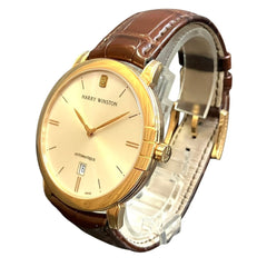 Harry Winston Midnight Date Watch, Total Weight 79.8g, 18K Gold, Genuine Leather Strap, Automatic Movement, Silver Dial, 450MA42RL.W1 051325 — Very Good
