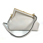FENDI 8BP129 Pochette First Small Shoulder Bag Clutch Leather Women's White Grey E-240710-9 — Like New