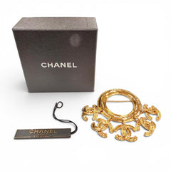 CHANEL Vintage 94P Five-Coco Mark Circle Swing Brooch, Gold, Made in France, Women's, with Box — Like New
