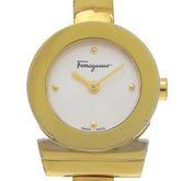 Salvatore Ferragamo Gancini Bangle Watch FQ5 Gold Plated Quartz Analog Silver Dial Women's — Good