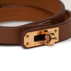 Hermes Hermès Mini Kelly Double Tour Bracelet in Brown with Gold Hardware and Swift Leather for Women — Like New