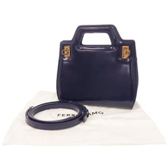 Unused Salvatore Ferragamo Wanda Mini 2WAY Gancini 213485 Calf Leather Blue Handbag 1389Salvatore — Like New