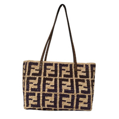 FENDI Roll Small Raffia Tote Bag 8BH424 AS3B Natural Brown Women's — Like New