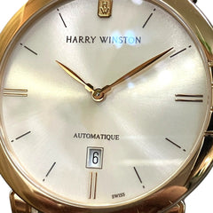 Harry Winston Midnight Date Watch, Total Weight 79.8g, 18K Gold, Genuine Leather Strap, Automatic Movement, Silver Dial, 450MA42RL.W1 051325 — Very Good