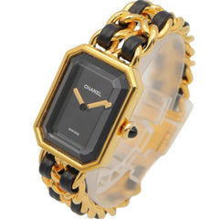 Chanel CHANEL Première S Watch, Gold Plated (GP), Leather Strap, Women's, Black, H0001 — Very Good