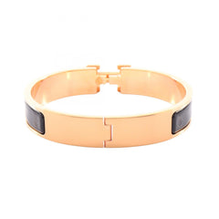 Hermes Click H Bracelet, Gold Plated (GP), Women's, Black/Gold Tone — New - Store Return