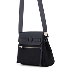 Hermes Shoulder Bag Herbag Zip Mini Black Blue Indigo Toile Military Vache Hunter K Stamp Handbag HERMES — Like New