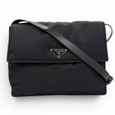 PRADA 1BD256 Re-Nylon Large Padded Shoulder Bag with Leather Accents and Triangle Logo, Black, Made in Italy, Women's — Like New