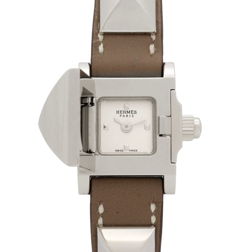 Hermes Mini Medor Watch, Stainless Steel, Leather Strap, Women's, Silver Tone, ME2.110 — Very Good