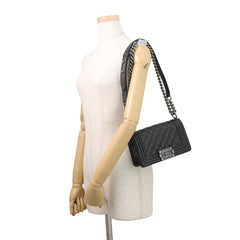 Chanel Chain Shoulder Bag Matelassé Coco Mark Boy Small Caviar Skin A67085 CHANEL Black Handbag Women's — Like New