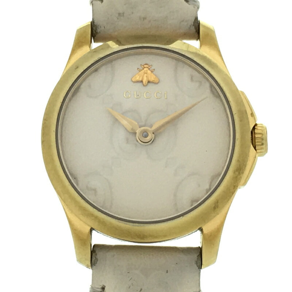 Gucci G Timeless Ladies Watch YA126580 126.5 Gold Plated White Shima Dial — Good