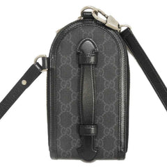 Gucci GG Supreme Shoulder Bag with Phone Holder, Double G Design, 2-Way, Interlocking G, Black, 724357 92TCF 1000, Men's/Women's — Like New
