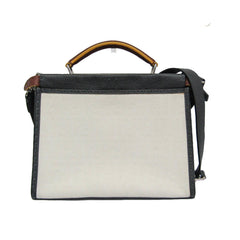 Fendi Selleria Peekaboo Fit Mini 7VA422 Women's Leather,Canvas Handbag,Shoulder Bag Gray,White — Like New