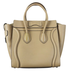 CELINE 18979 Luggage Micro Shopper Dune (Beige) Drummed Calfskin Handbag, Made in Italy, Women's — Like New