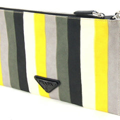 Prada Clutch Bag 2NH005 Multicolor Canvas Leather Handbag Pouch with Hand Strap Stripe Men's Women's PRADA — Like New