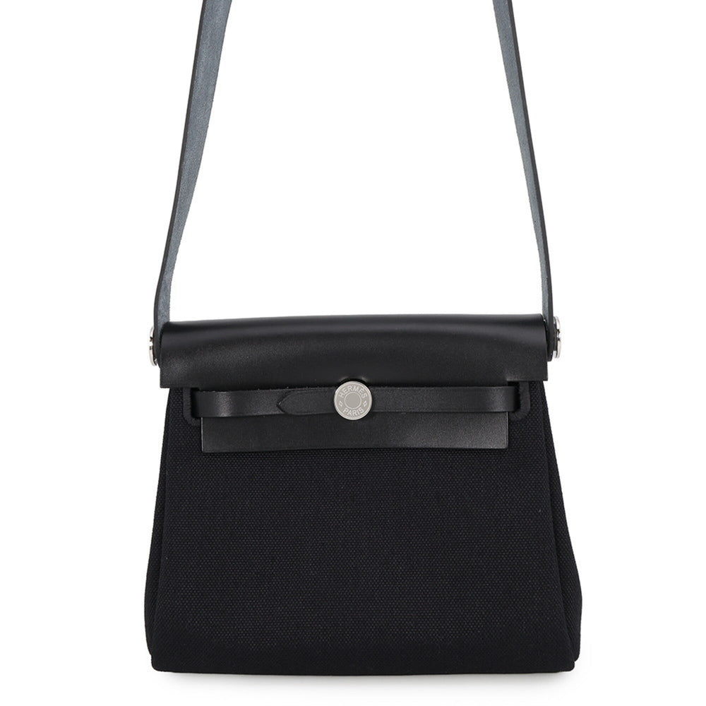 Hermes Shoulder Bag Herbag Zip Mini Black Toile H Vache Hunter G Stamp HERMES Handbag — Like New