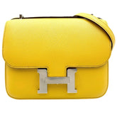 Hermes Constance 3 Mini Shoulder Bag for Women, Bag, Crossbody Leather, HERMES B Stamp, Chevre Yellow Silver Hardware, 2023 Model — Like New