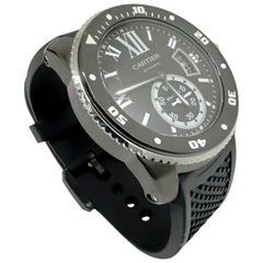 CARTIER Calibre de Cartier Carbon Diver Date WSCA0006 Watch, Stainless Steel, Rubber Strap, Automatic, Black, Men's — Very Good