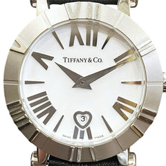 Tiffany & Co. Atlas watch, total weight 36.4g, stainless steel, genuine leather strap, quartz movement, white dial, Z1300.11.11A20 — Good