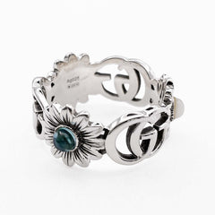 GUCCI Double G Flower Turquoise Mother-of-Pearl Ring, SV925, 13 7782, Silver, Men's/Women's — Like New
