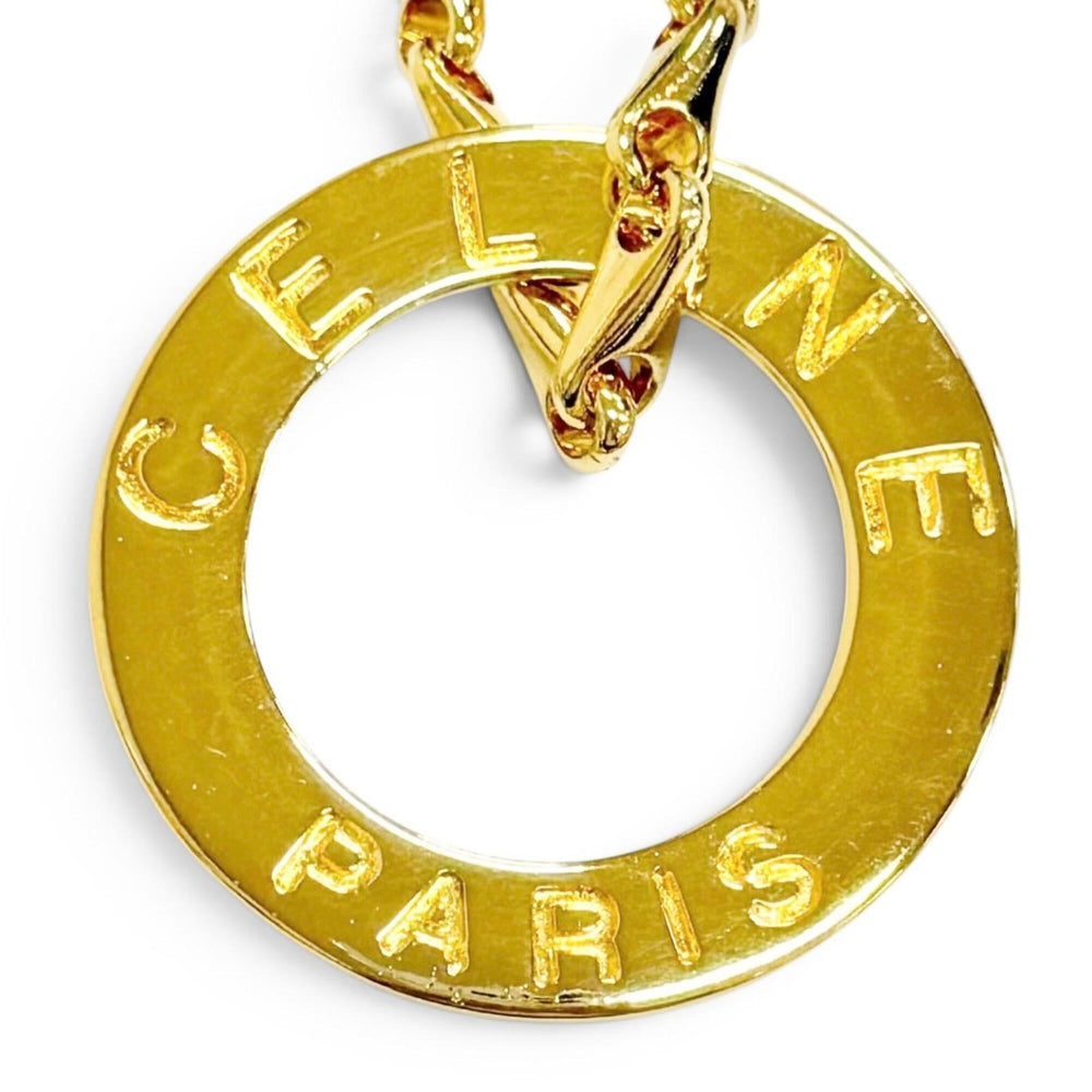 CELINE Vintage Circle Logo Design Chain Necklace Pendant Accessory Gold Made in Italy Women's — Like New