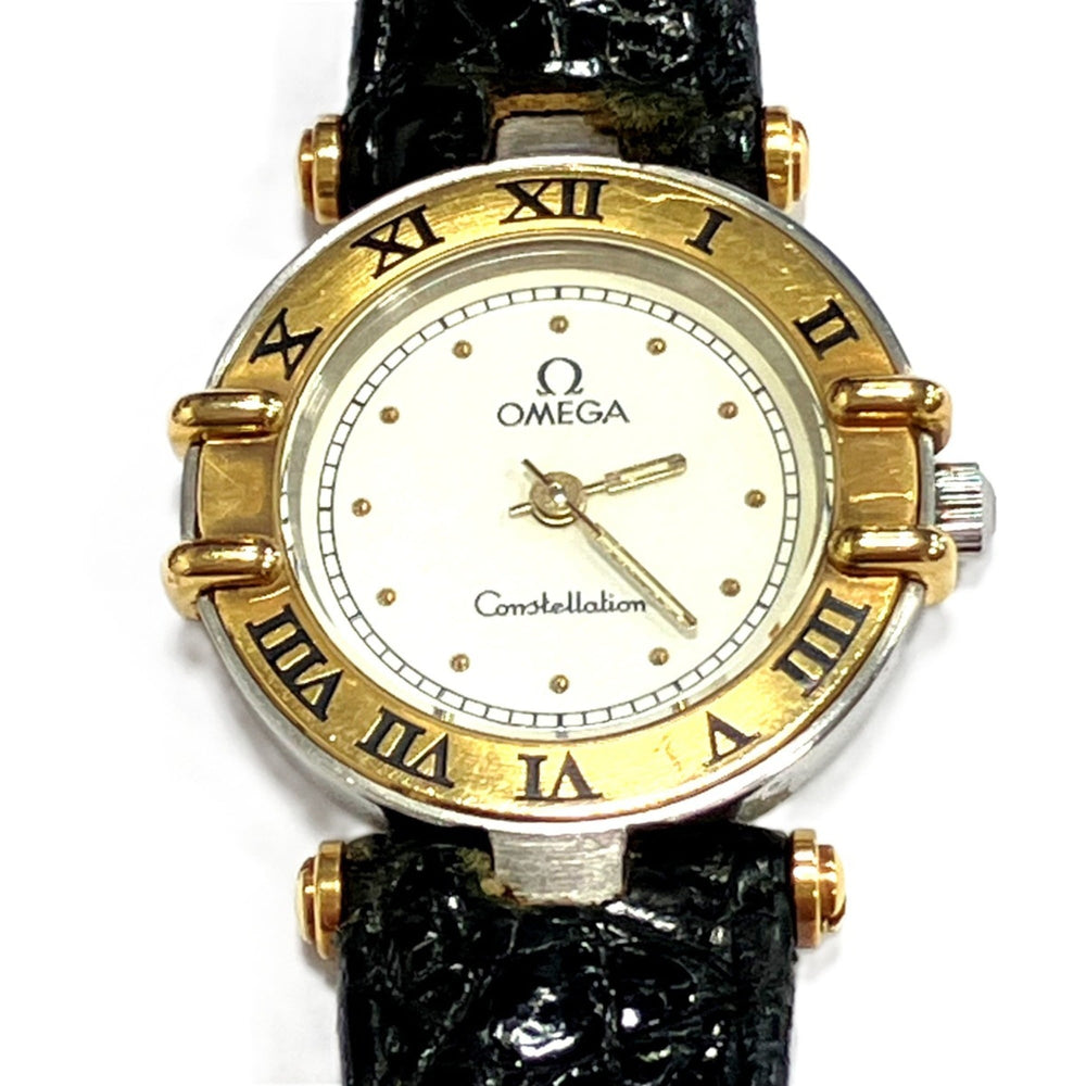 Omega Constellation Mini watch, total weight 15g, stainless steel, genuine leather strap, quartz movement, white dial, 595.1080 — Good