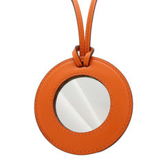 HERMES Hermes Magnifying Glass Necklace Pendant Circle Round Leather Orange — New - Store Return