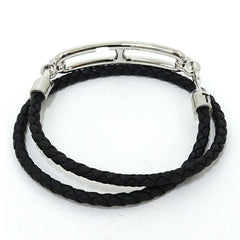 Hermes leather bracelet "Luri" Double Tour, Veau Swift leather, black and silver — Like New
