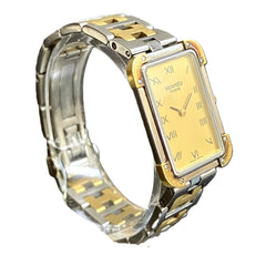 Hermes Croisière watch, total weight 37.7g, stainless steel, quartz movement, gold dial, CR1.240 battery — Good