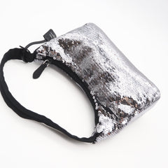 PRADA Nylon Re-Edition Sequin Hobo Handbag WS22477 Silver Black Women's — New - Store Return